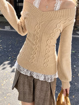 Litlookz Studio Off Shoulder Cable Sweater, view 6