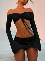 Litlookz Studio Off Shoulder Crop Top & Mini Skirt Two Piece Set, view 3