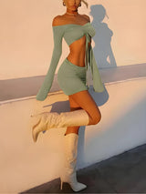 Litlookz Studio Off Shoulder Crop Top & Mini Skirt Two Piece Set, view 4