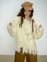 Litlookz Studio Off Shoulder Distressed Knit Sweater, view 3
