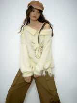 Litlookz Studio Off Shoulder Distressed Knit Sweater, view 4