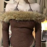 Litlookz Studio Off Shoulder Faux Fur Top, view 4