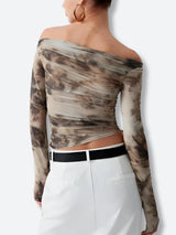 Litlookz Studio Off Shoulder Ruched Mesh Top, view 2