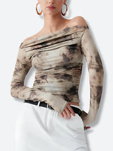 Litlookz Studio Off Shoulder Ruched Mesh Top, view 3