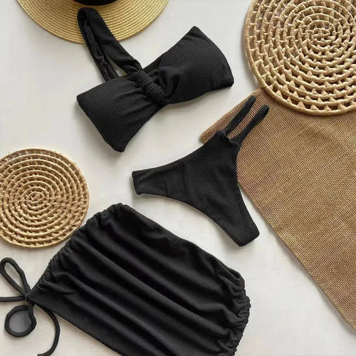 Litlookz Studio One Shoulder Cut Out Three Piece Bikini Set