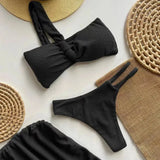 Litlookz Studio One Shoulder Cut Out Three Piece Bikini Set, view 2