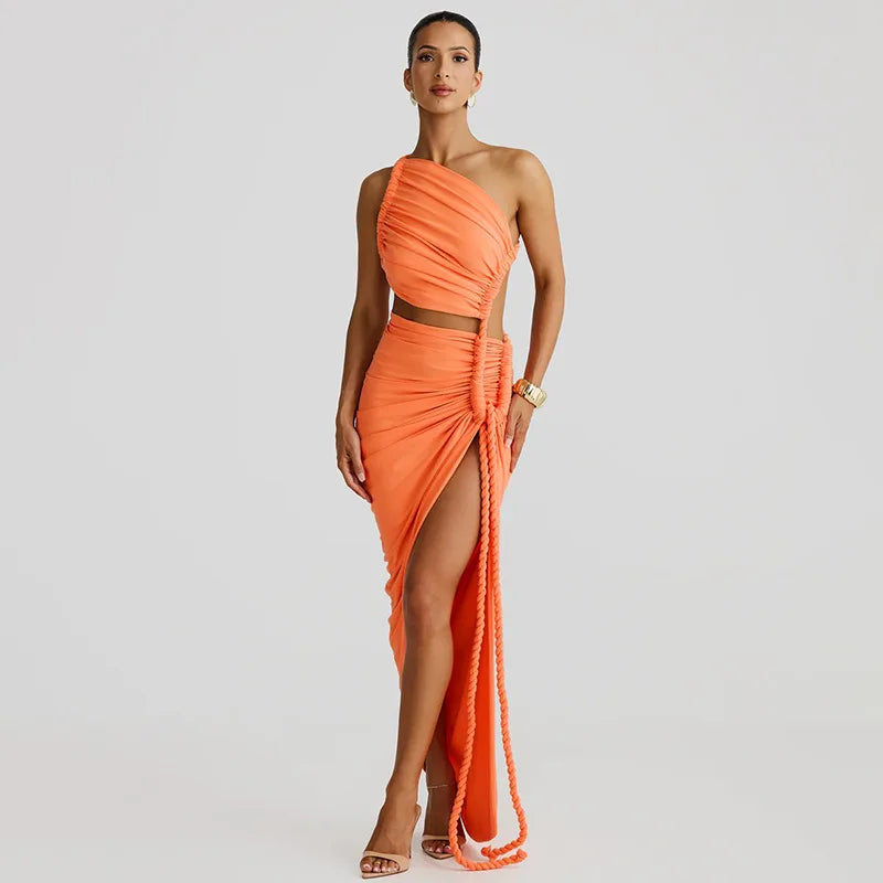 Litlookz Studio One Shoulder Ruched Maxi Dress