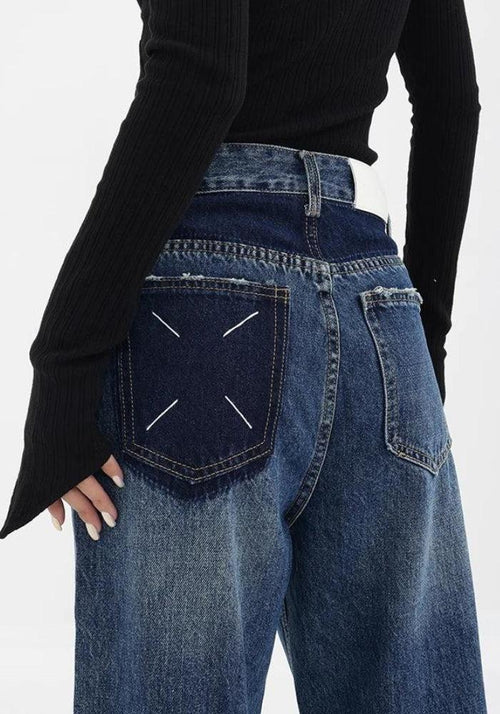Litlookz Studio Patch Pocket Straight Leg Denim Jeans