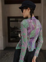 Litlookz Studio Patchwork Asymmetric Mesh Top, view 2