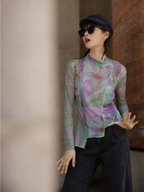 Litlookz Studio Patchwork Asymmetric Mesh Top, view 3