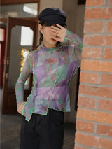 Litlookz Studio Patchwork Asymmetric Mesh Top, view 4