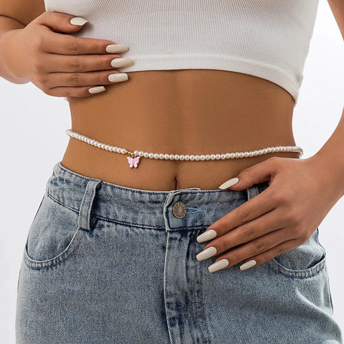 Litlookz Studio Pearl Belly Chain With Butterfly Pendant