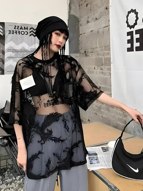 Litlookz Studio Pegasus Embroidered Sheer Top