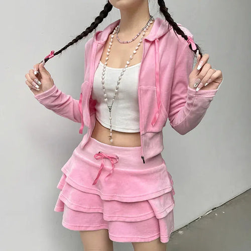 Litlookz Studio Pink Aesthetic Skirt & Hoodie Two Piece Set