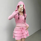 Litlookz Studio Pink Aesthetic Skirt & Hoodie Two Piece Set, view 3