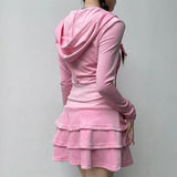 Litlookz Studio Pink Aesthetic Skirt & Hoodie Two Piece Set, view 4