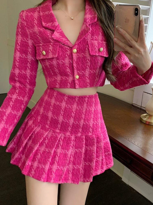 Litlookz Studio Pink Crop Jacket & Mini Skirt Two Piece Set