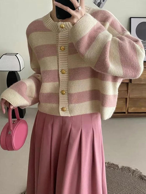 Litlookz Studio Pink Striped Knit Cardigan