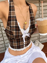 Litlookz Studio Plaid Ribbon Halter Top, view 2
