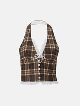 Litlookz Studio Plaid Ribbon Halter Top, view 5