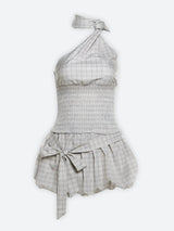 Litlookz Studio Plaid Ruched Top & Balloon Mini Skirt Two Piece Set, view 3