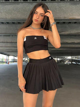Litlookz Studio Pleated Black Mini Tennis Skirt, view 2