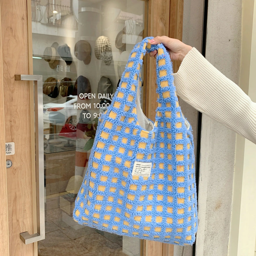 Litlookz Studio Plush Checkered Tote Bag