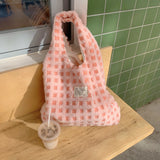 Litlookz Studio Plush Checkered Tote Bag, view 3