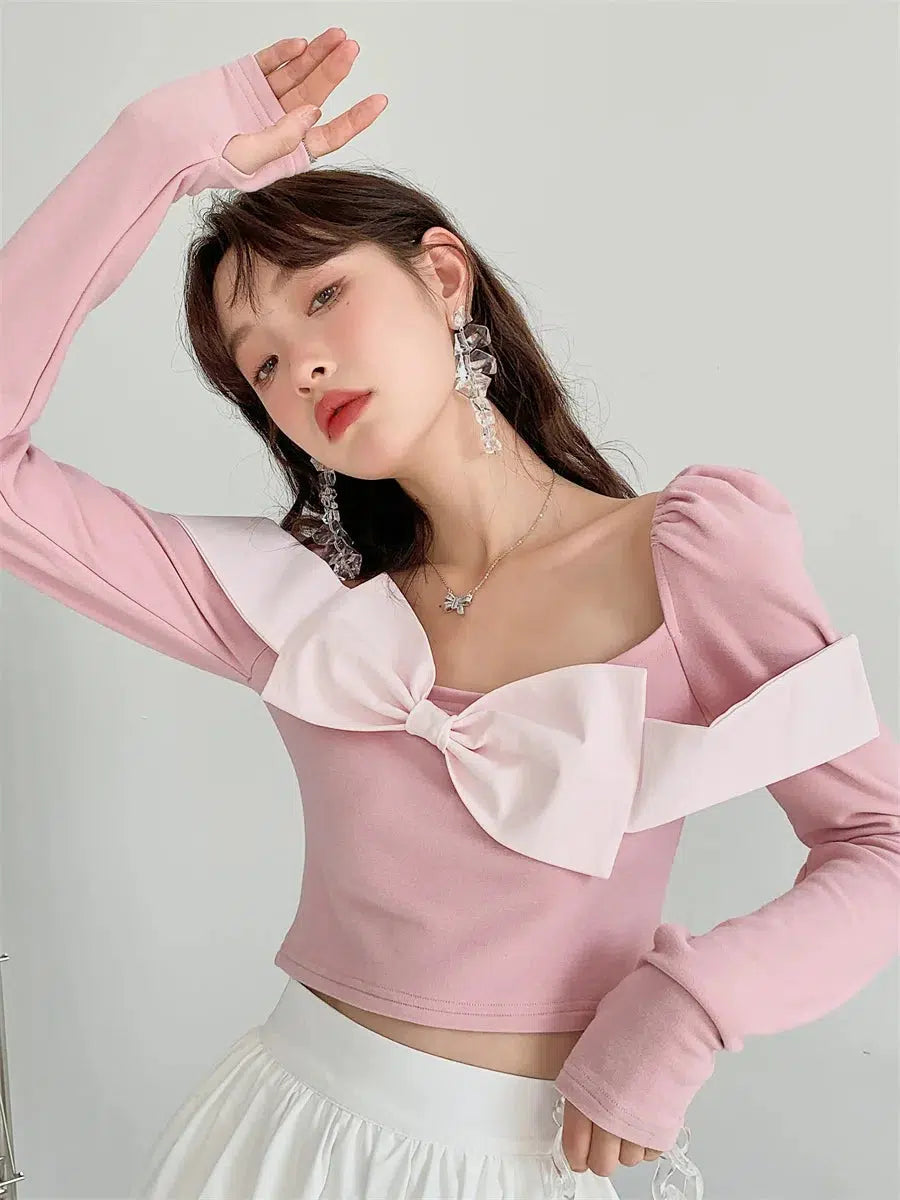Litlookz Studio Puff Shoulder Bow Crop Top