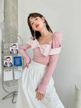 Litlookz Studio Puff Shoulder Bow Crop Top, view 2