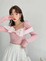 Litlookz Studio Puff Shoulder Bow Crop Top, view 3