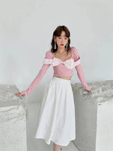 Litlookz Studio Puff Shoulder Bow Crop Top, view 6