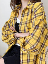 Litlookz Studio Y2K Puff Sleeve Plaid Shirt, view 6