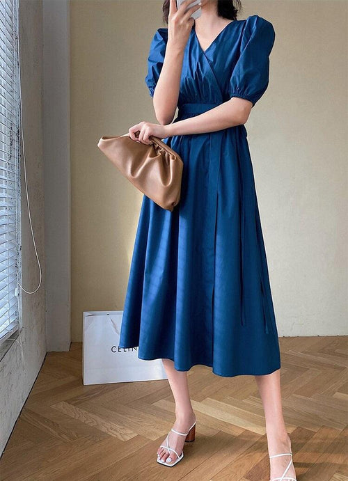 Litlookz Studio Puff Sleeve Wrap Midi Dress