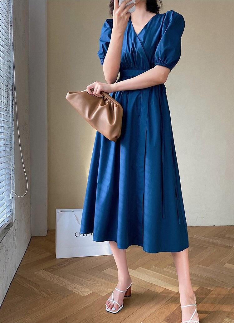 Litlookz Studio Puff Sleeve Wrap Midi Dress