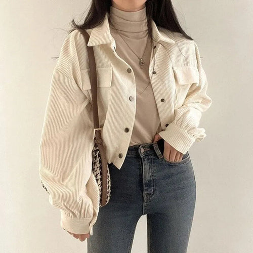 Litlookz Studio Puff Sleeved Corduroy Crop Shirt