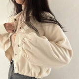 Litlookz Studio Puff Sleeved Corduroy Crop Shirt, view 2