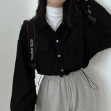 Litlookz Studio Puff Sleeved Corduroy Crop Shirt, view 3