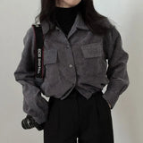 Litlookz Studio Puff Sleeved Corduroy Crop Shirt, view 5