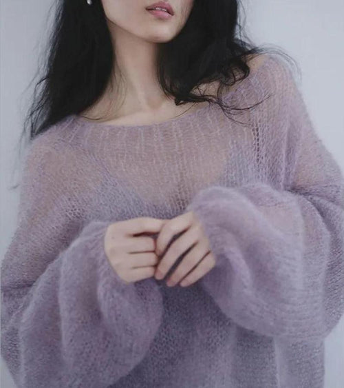 Litlookz Studio Puff Sleeved Mesh Knit Sweater