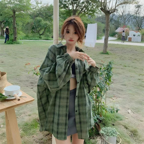Litlookz Studio Puff Sleeved Plaid Shirt