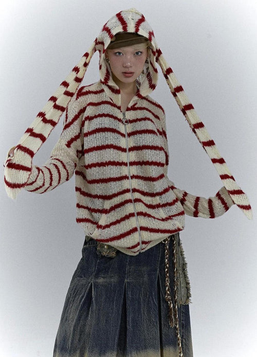 Litlookz Studio Rabbit Ears Hooded Cardigan Jacket