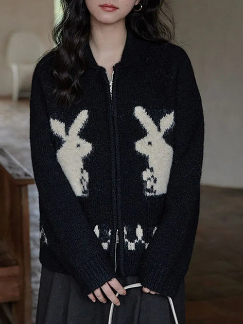 Litlookz Studio Rabbit Knitted Zip Cardigan
