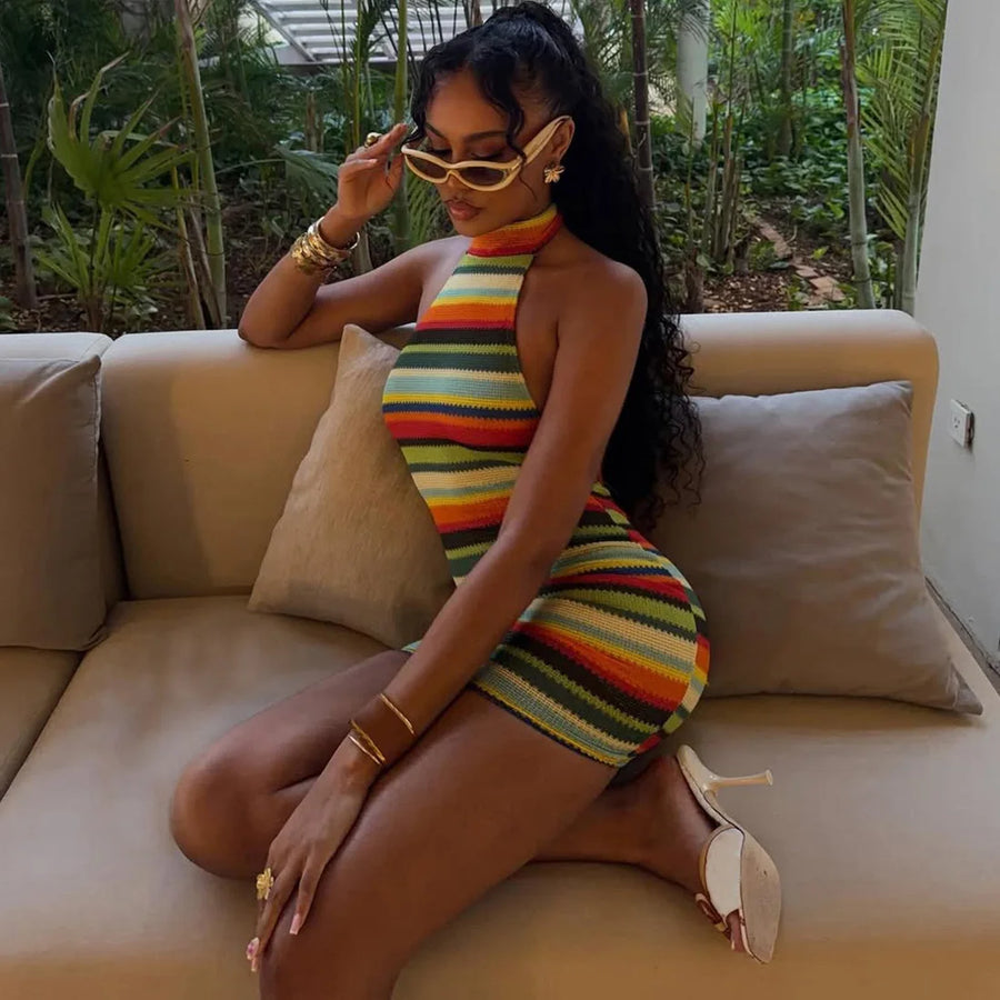 Litlookz Studio Rainbow Halter Mini Dress