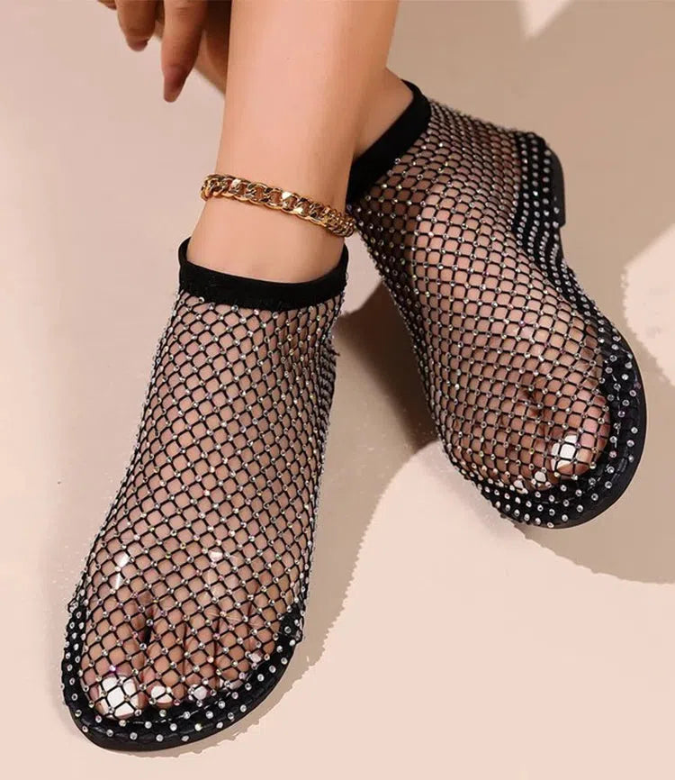 Litlookz Studio Rhinestone Fishnet Ballerina Flats
