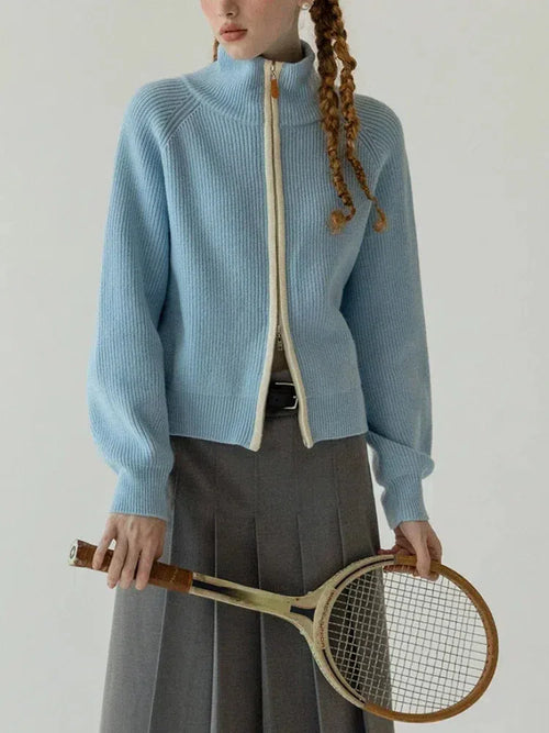 Litlookz Studio Ribbed Double Zip-Up Cardigan