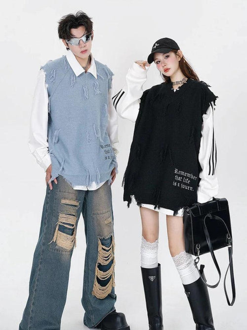 Litlookz Studio Ripped Tasseled Sweater Vest