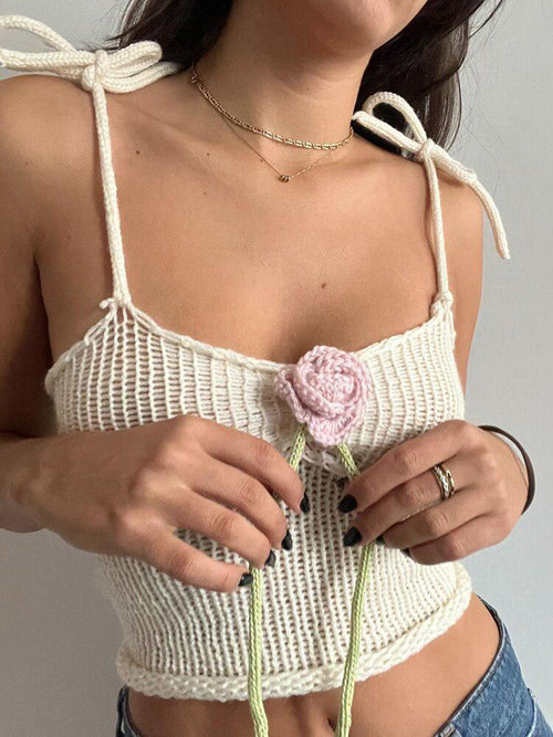 Litlookz Studio Rose Detailed Knitted Crop Top