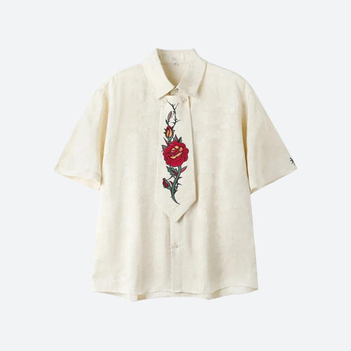 Litlookz Studio Rose Embroidery Tie Shirt