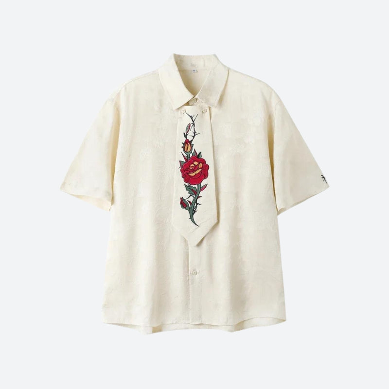 Litlookz Studio Rose Embroidery Tie Shirt